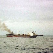 MV Aris on fire Feb 1982
